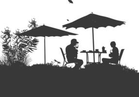 silhouette cafe front yard with umbrellas full black color only vector