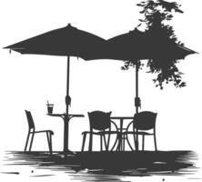 silhouette cafe front yard with umbrellas full black color only vector