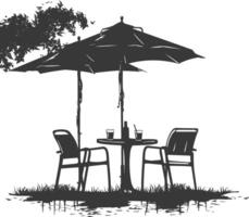 silhouette cafe front yard with umbrellas full black color only vector