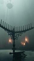 A chandelier surrounded by a mystical fog and lit candles video