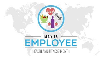 Employee Health and Fitness Month observed every year in May. Template for background, banner, card, poster with text inscription. vector
