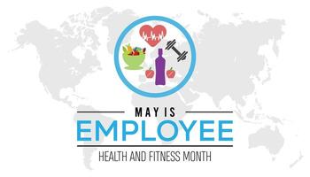 Employee Health and Fitness Month observed every year in May. Template for background, banner, card, poster with text inscription. vector