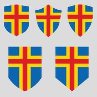 Set of Aland Flag in Shield Shape icon vector