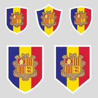 Set of Andorra Flag in Shield Shape vector