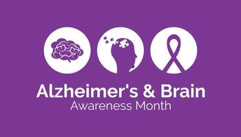 Alzheimer y cerebro conciencia mes observado cada año en junio. modelo para fondo, bandera, tarjeta, póster con texto inscripción. vector