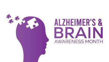 Alzheimer y cerebro conciencia mes observado cada año en junio. modelo para fondo, bandera, tarjeta, póster con texto inscripción. vector