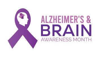 Alzheimer y cerebro conciencia mes observado cada año en junio. modelo para fondo, bandera, tarjeta, póster con texto inscripción. vector