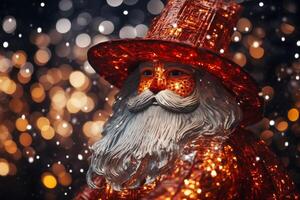 Detailed view of a statue of Santa Claus, showcasing intricate features and festive attire. photo