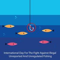 illustration graphic of Fish colonies gather near the hook, perfect for international day, fight against illegal, unreported and unregulated, fishing, celebrate, greeting card, etc. vector