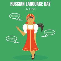 illustration graphic of a woman says hello, how are you, and good morning, perfect for international day, russian language day, celebrate, greeting card, etc. vector