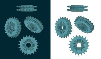 Double chain sprocket color drawings vector