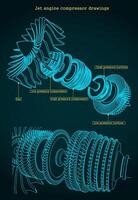 Turbofan engine compressor drawings vector