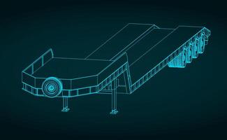 4 axle lowbed trailer blueprint vector