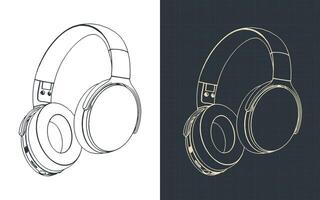 Wireless headphones isometric blueprints vector