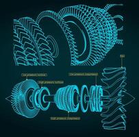 Jet engine compressor drawings vector