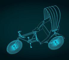 Three wheeled man-powered vehicle drawing vector