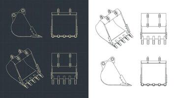 Excavator bucket drawings vector