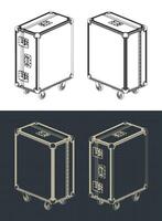 Rolling road case for stage equipment isometric blueprints vector