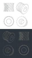 Cylindrical milling cutter blueprints vector