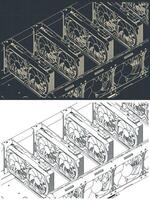 Mining farm close-up isometric drawings vector