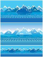 Two versions of a seamless, stylized minimalist compositions embodying the Arctic Ocean and the cold northern seas vector