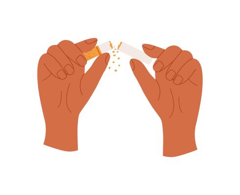 Time to quit smoking. Hands breaking a cigarette. Flat illustration isolated on white background.