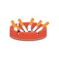 Ceramic ashtray with smokes cigarettes. No smoking concept. Flat illustration. vector