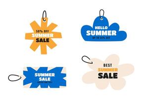 Summer playful price tags collection. Set of discount label, offer tag and sticker design for advertising and promotion. Trendy hand drawn style. vector