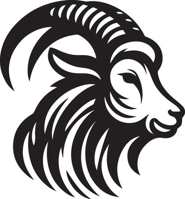 Head of goat with horns illustration.