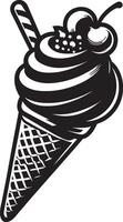 Ice cream cone with chocolate topping illustration. vector