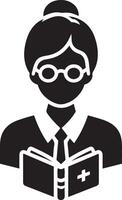 Black and white lady teacher reading book illustration. vector