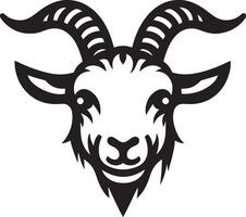 Goat face with horns silhouette illustration. vector