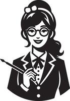 Black and white lady teacher in a suit illustration. vector