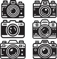 Digital photo camera illustration set for photography day. Icon of photography equipment. Photographer element with shutter and focus. vector