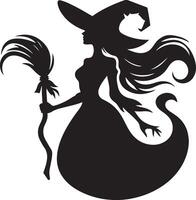 Halloween Witch with broom silhouette illustration. vector