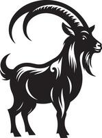 Goat with long horns silhouette illustration. vector