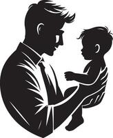 Silhouette of a father holding his child. Happy father day Symbol. Illustration of daddy and child. Father with his son on white background. vector