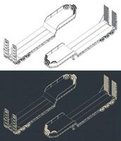 3 eje cama baja remolque isométrica planos vector