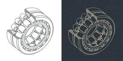 Spherical roller bearing isometric cutaway blueprints vector