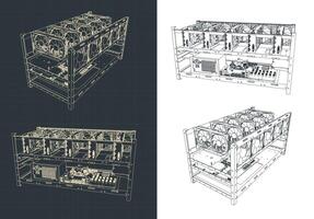 Mining farm drawings vector