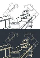 Automated factory line drawings vector