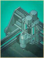 CNC machine for 3D carving retro poster style vector