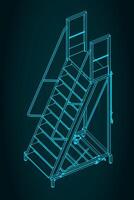 Rolling steel ladder isometric blueprint vector