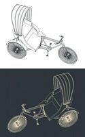 Three wheeled man-powered vehicle blueprints vector