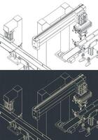 Automated factory line isometric blueprints vector