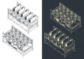 Mining farm isometric drawings vector