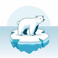 polar oso transpiración en un derritiendo hielo cubo. global calentamiento vector