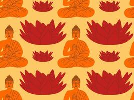 Buddha seamless pattern with lotus flower. Flat vecto vector