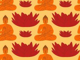 Buddha seamless pattern with lotus flower. Flat vecto vector