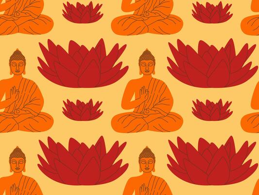 Buddha seamless pattern with lotus flower. Flat vecto